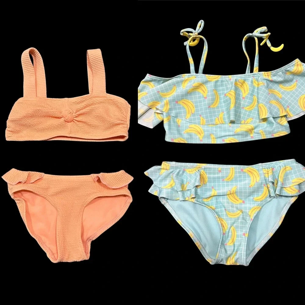Justice & Art Class Girls Bikini Swimsuit Bundle Size‎ 5/6 6/6X Orange Banana